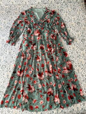 Floral V-Neck Tiered Maxi Dress in Sage Green